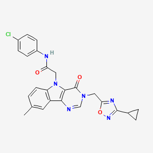 molecular formula C25H21ClN6O3 B2917347 N-(4-chlorophenyl)-2-{3-[(3-cyclopropyl-1,2,4-oxadiazol-5-yl)methyl]-8-methyl-4-oxo-3,4-dihydro-5H-pyrimido[5,4-b]indol-5-yl}acetamide CAS No. 1112011-51-4
