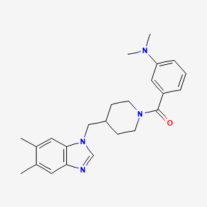 molecular formula C24H30N4O B2917350 (4-((5,6-dimethyl-1H-benzo[d]imidazol-1-yl)methyl)piperidin-1-yl)(3-(dimethylamino)phenyl)methanone CAS No. 1207047-93-5