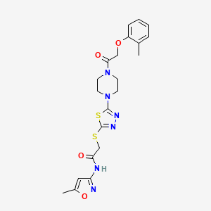 molecular formula C21H24N6O4S2 B2917354 N-(5-methylisoxazol-3-yl)-2-((5-(4-(2-(o-tolyloxy)acetyl)piperazin-1-yl)-1,3,4-thiadiazol-2-yl)thio)acetamide CAS No. 1170889-78-7