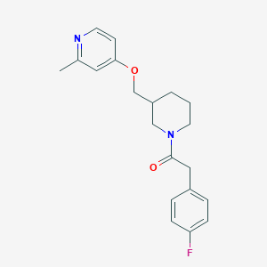 molecular formula C20H23FN2O2 B2917355 2-(4-Fluorophenyl)-1-[3-[(2-methylpyridin-4-yl)oxymethyl]piperidin-1-yl]ethanone CAS No. 2379989-06-5