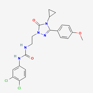 molecular formula C21H21Cl2N5O3 B2917357 1-(2-(4-cyclopropyl-3-(4-methoxyphenyl)-5-oxo-4,5-dihydro-1H-1,2,4-triazol-1-yl)ethyl)-3-(3,4-dichlorophenyl)urea CAS No. 2309624-45-9