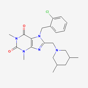 molecular formula C22H28ClN5O2 B2917386 7-(2-chlorobenzyl)-8-((3,5-dimethylpiperidin-1-yl)methyl)-1,3-dimethyl-1H-purine-2,6(3H,7H)-dione CAS No. 851938-89-1
