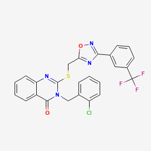 molecular formula C25H16ClF3N4O2S B2917410 3-(2-chlorobenzyl)-2-(((3-(3-(trifluoromethyl)phenyl)-1,2,4-oxadiazol-5-yl)methyl)thio)quinazolin-4(3H)-one CAS No. 2034351-81-8