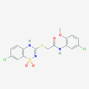 molecular formula C16H13Cl2N3O4S2 B2917416 2-((7-chloro-1,1-dioxido-4H-benzo[e][1,2,4]thiadiazin-3-yl)thio)-N-(5-chloro-2-methoxyphenyl)acetamide CAS No. 899944-55-9