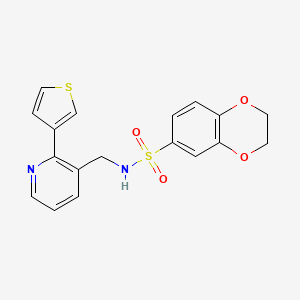 molecular formula C18H16N2O4S2 B2917417 N-((2-(thiophen-3-yl)pyridin-3-yl)methyl)-2,3-dihydrobenzo[b][1,4]dioxine-6-sulfonamide CAS No. 2034269-33-3