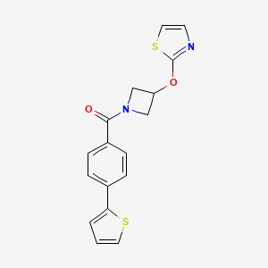 molecular formula C17H14N2O2S2 B2917420 (3-(噻唑-2-氧基)氮杂环丁-1-基)(4-(噻吩-2-基)苯基)甲苯酮 CAS No. 1796957-82-8