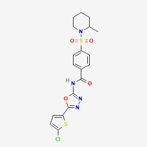 molecular formula C19H19ClN4O4S2 B2917436 N-(5-(5-chlorothiophen-2-yl)-1,3,4-oxadiazol-2-yl)-4-((2-methylpiperidin-1-yl)sulfonyl)benzamide CAS No. 533872-29-6