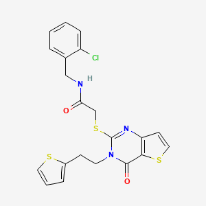 molecular formula C21H18ClN3O2S3 B2917444 N-(2-chlorobenzyl)-2-({4-oxo-3-[2-(thiophen-2-yl)ethyl]-3,4-dihydrothieno[3,2-d]pyrimidin-2-yl}sulfanyl)acetamide CAS No. 1260910-65-3