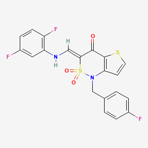 molecular formula C20H13F3N2O3S2 B2917452 (Z)-3-(((2,5-difluorophenyl)amino)methylene)-1-(4-fluorobenzyl)-1H-thieno[3,2-c][1,2]thiazin-4(3H)-one 2,2-dioxide CAS No. 894683-32-0