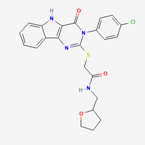 molecular formula C23H21ClN4O3S B2917475 2-[[3-(4-chlorophenyl)-4-oxo-5H-pyrimido[5,4-b]indol-2-yl]sulfanyl]-N-(oxolan-2-ylmethyl)acetamide CAS No. 536714-97-3