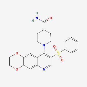 molecular formula C23H23N3O5S B2917486 1-[8-(benzenesulfonyl)-2H,3H-[1,4]dioxino[2,3-g]quinolin-9-yl]piperidine-4-carboxamide CAS No. 872206-05-8