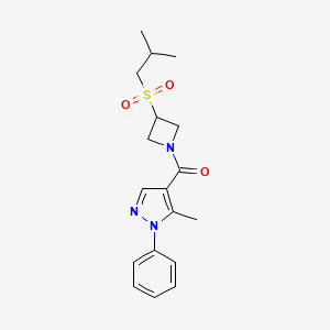 molecular formula C18H23N3O3S B2917492 (3-(isobutylsulfonyl)azetidin-1-yl)(5-methyl-1-phenyl-1H-pyrazol-4-yl)methanone CAS No. 1797632-97-3