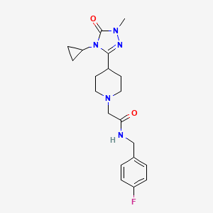 molecular formula C20H26FN5O2 B2917494 2-(4-(4-cyclopropyl-1-methyl-5-oxo-4,5-dihydro-1H-1,2,4-triazol-3-yl)piperidin-1-yl)-N-(4-fluorobenzyl)acetamide CAS No. 1797957-70-0
