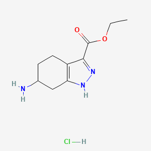 molecular formula C10H16ClN3O2 B2917521 Ethyl 6-amino-4,5,6,7-tetrahydro-1H-indazole-3-carboxylate;hydrochloride CAS No. 2490398-46-2