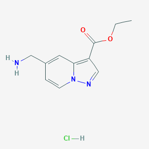 molecular formula C11H14ClN3O2 B2917539 Ethyl 5-(aminomethyl)pyrazolo[1,5-a]pyridine-3-carboxylate hydrochloride CAS No. 2279124-47-7