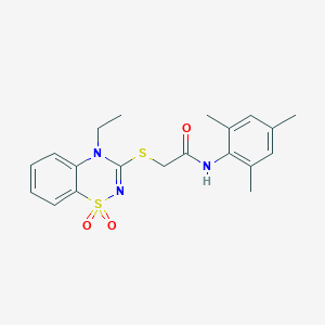 B2917546 2-((4-ethyl-1,1-dioxido-4H-benzo[e][1,2,4]thiadiazin-3-yl)thio)-N-mesitylacetamide CAS No. 1031977-00-0