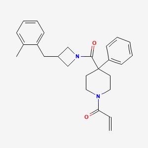 molecular formula C26H30N2O2 B2917554 1-[4-[3-[(2-Methylphenyl)methyl]azetidine-1-carbonyl]-4-phenylpiperidin-1-yl]prop-2-en-1-one CAS No. 2361823-73-4