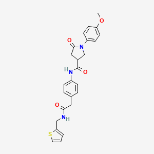 molecular formula C25H25N3O4S B2917578 1-(4-methoxyphenyl)-5-oxo-N-(4-(2-oxo-2-((thiophen-2-ylmethyl)amino)ethyl)phenyl)pyrrolidine-3-carboxamide CAS No. 1209449-05-7