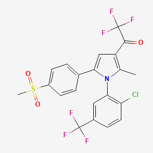 molecular formula C21H14ClF6NO3S B2917593 1-{1-[2-chloro-5-(trifluoromethyl)phenyl]-2-methyl-5-[4-(methylsulfonyl)phenyl]-1H-pyrrol-3-yl}-2,2,2-trifluoro-1-ethanone CAS No. 338749-77-2