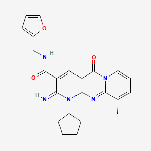 molecular formula C23H23N5O3 B2917602 1-Cyclopentyl-2-imino-8-methyl-10-oxo-1,10-dihydro-2H-1,9,10a-triaza-anthracene-3-carboxylic acid (furan-2-ylmethyl)-amide CAS No. 797814-68-7
