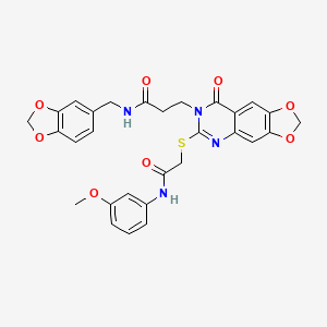 N-[(2H-1,3-benzodioxol-5-yl)methyl]-3-[6-({[(3-methoxyphenyl)carbamoyl]methyl}sulfanyl)-8-oxo-2H,7H,8H-[1,3]dioxolo[4,5-g]quinazolin-7-yl]propanamide