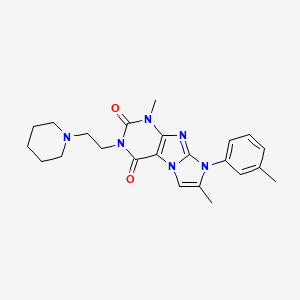 molecular formula C23H28N6O2 B2917606 1,7-dimethyl-3-(2-(piperidin-1-yl)ethyl)-8-(m-tolyl)-1H-imidazo[2,1-f]purine-2,4(3H,8H)-dione CAS No. 896599-64-7