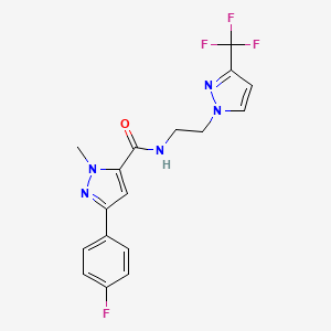 molecular formula C17H15F4N5O B2917612 3-(4-氟苯基)-1-甲基-N-(2-(3-(三氟甲基)-1H-吡唑-1-基)乙基)-1H-吡唑-5-甲酰胺 CAS No. 1448051-55-5