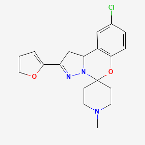 molecular formula C19H20ClN3O2 B2917621 9-Chloro-2-(furan-2-yl)-1'-methyl-1,10b-dihydrospiro[benzo[e]pyrazolo[1,5-c][1,3]oxazine-5,4'-piperidine] CAS No. 786674-08-6