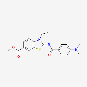 molecular formula C20H21N3O3S B2917633 (E)-methyl 2-((4-(dimethylamino)benzoyl)imino)-3-ethyl-2,3-dihydrobenzo[d]thiazole-6-carboxylate CAS No. 897615-85-9