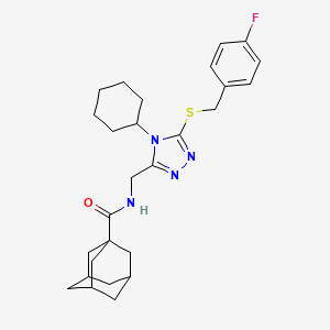 molecular formula C27H35FN4OS B2917652 N-[[4-cyclohexyl-5-[(4-fluorophenyl)methylsulfanyl]-1,2,4-triazol-3-yl]methyl]adamantane-1-carboxamide CAS No. 477304-55-5