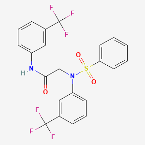 molecular formula C22H16F6N2O3S B2917653 2-[(phenylsulfonyl)-3-(trifluoromethyl)anilino]-N-[3-(trifluoromethyl)phenyl]acetamide CAS No. 337922-34-6