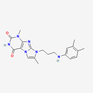 molecular formula C20H24N6O2 B2917660 8-(3-((3,4-dimethylphenyl)amino)propyl)-1,7-dimethyl-1H-imidazo[2,1-f]purine-2,4(3H,8H)-dione CAS No. 923129-43-5