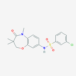 molecular formula C18H19ClN2O4S B2917664 3-氯-N-(3,3,5-三甲基-4-氧代-2,3,4,5-四氢苯并[b][1,4]恶杂环-8-基)苯磺酰胺 CAS No. 922093-13-8