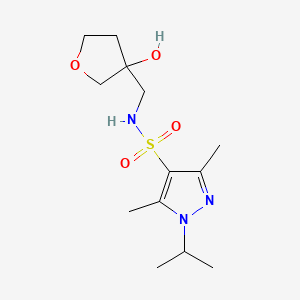 molecular formula C13H23N3O4S B2917691 N-((3-羟基四氢呋喃-3-基)甲基)-1-异丙基-3,5-二甲基-1H-吡唑-4-磺酰胺 CAS No. 2034458-28-9