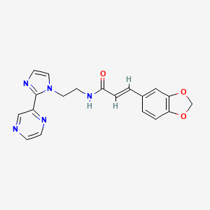 molecular formula C19H17N5O3 B2917693 (E)-3-(苯并[d][1,3]二氧杂环-5-基)-N-(2-(2-(吡嗪-2-基)-1H-咪唑-1-基)乙基)丙烯酰胺 CAS No. 2035018-20-1