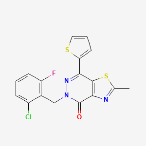 molecular formula C17H11ClFN3OS2 B2917701 5-(2-氯-6-氟苄基)-2-甲基-7-(噻吩-2-基)噻唑并[4,5-d]嘧啶-4(5H)-酮 CAS No. 941969-11-5