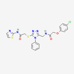 molecular formula C22H19ClN6O3S2 B2917705 2-(4-氯苯氧基)-N-((5-((2-氧代-2-(噻唑-2-氨基)乙基)硫)-4-苯基-4H-1,2,4-三唑-3-基)甲基)乙酰胺 CAS No. 391950-98-4