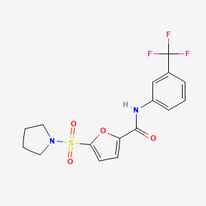 molecular formula C16H15F3N2O4S B2917744 5-(吡咯烷-1-基磺酰基)-N-(3-(三氟甲基)苯基)呋喃-2-甲酰胺 CAS No. 1171397-33-3