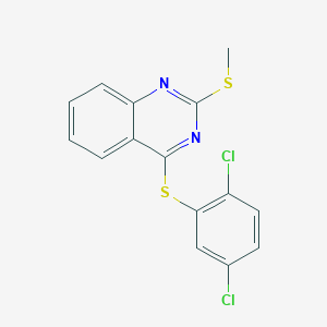 molecular formula C15H10Cl2N2S2 B2917754 4-[(2,5-Dichlorophenyl)sulfanyl]-2-(methylsulfanyl)quinazoline CAS No. 477845-85-5