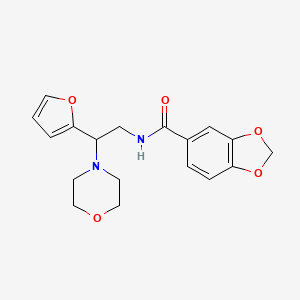 molecular formula C18H20N2O5 B2917817 N-(2-(呋喃-2-基)-2-吗啉乙基)苯并[d][1,3]二氧杂环-5-甲酰胺 CAS No. 877631-23-7