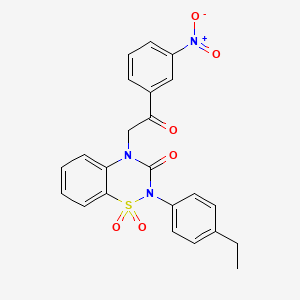 molecular formula C23H19N3O6S B2917833 2-(4-ethylphenyl)-4-(2-(3-nitrophenyl)-2-oxoethyl)-2H-benzo[e][1,2,4]thiadiazin-3(4H)-one 1,1-dioxide CAS No. 896703-66-5