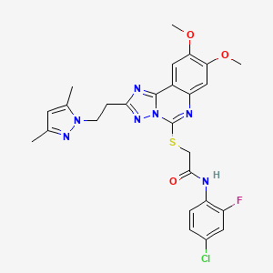 molecular formula C26H25ClFN7O3S B2917876 N-(4-chloro-2-fluorophenyl)-2-((2-(2-(3,5-dimethyl-1H-pyrazol-1-yl)ethyl)-8,9-dimethoxy-[1,2,4]triazolo[1,5-c]quinazolin-5-yl)thio)acetamide CAS No. 1020048-27-4