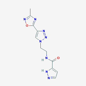 molecular formula C11H12N8O2 B2917880 N-(2-(4-(3-甲基-1,2,4-恶二唑-5-基)-1H-1,2,3-三唑-1-基)乙基)-1H-吡唑-3-甲酰胺 CAS No. 2034589-60-9