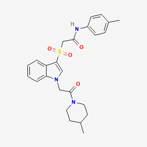 molecular formula C25H29N3O4S B2917904 2-((1-(2-(4-methylpiperidin-1-yl)-2-oxoethyl)-1H-indol-3-yl)sulfonyl)-N-(p-tolyl)acetamide CAS No. 878059-16-6