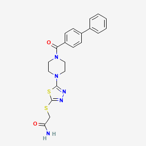 molecular formula C21H21N5O2S2 B2917905 2-((5-(4-([1,1'-Biphenyl]-4-carbonyl)piperazin-1-yl)-1,3,4-thiadiazol-2-yl)thio)acetamide CAS No. 1105198-10-4