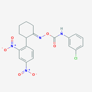 molecular formula C19H17ClN4O6 B2917909 1-[2-({[(3-Chloroanilino)carbonyl]oxy}imino)cyclohexyl]-2,4-dinitrobenzene CAS No. 478046-81-0