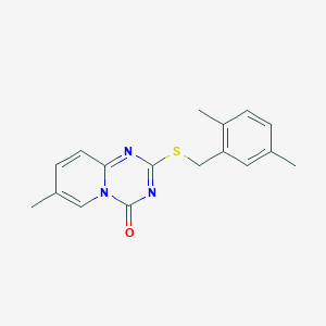 molecular formula C17H17N3OS B2917910 2-[(2,5-二甲苯基)甲基硫基]-7-甲基吡啶并[1,2-a][1,3,5]三嗪-4-酮 CAS No. 896323-58-3