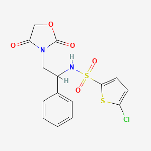 molecular formula C15H13ClN2O5S2 B2917921 5-chloro-N-(2-(2,4-dioxooxazolidin-3-yl)-1-phenylethyl)thiophene-2-sulfonamide CAS No. 2034266-50-5