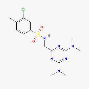 molecular formula C15H21ClN6O2S B2917927 N-((4,6-二(二甲氨基)-1,3,5-三嗪-2-基)甲基)-3-氯-4-甲基苯磺酰胺 CAS No. 2034356-91-5