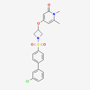 molecular formula C22H21ClN2O4S B2917934 4-((1-((3'-chloro-[1,1'-biphenyl]-4-yl)sulfonyl)azetidin-3-yl)oxy)-1,6-dimethylpyridin-2(1H)-one CAS No. 2034311-10-7